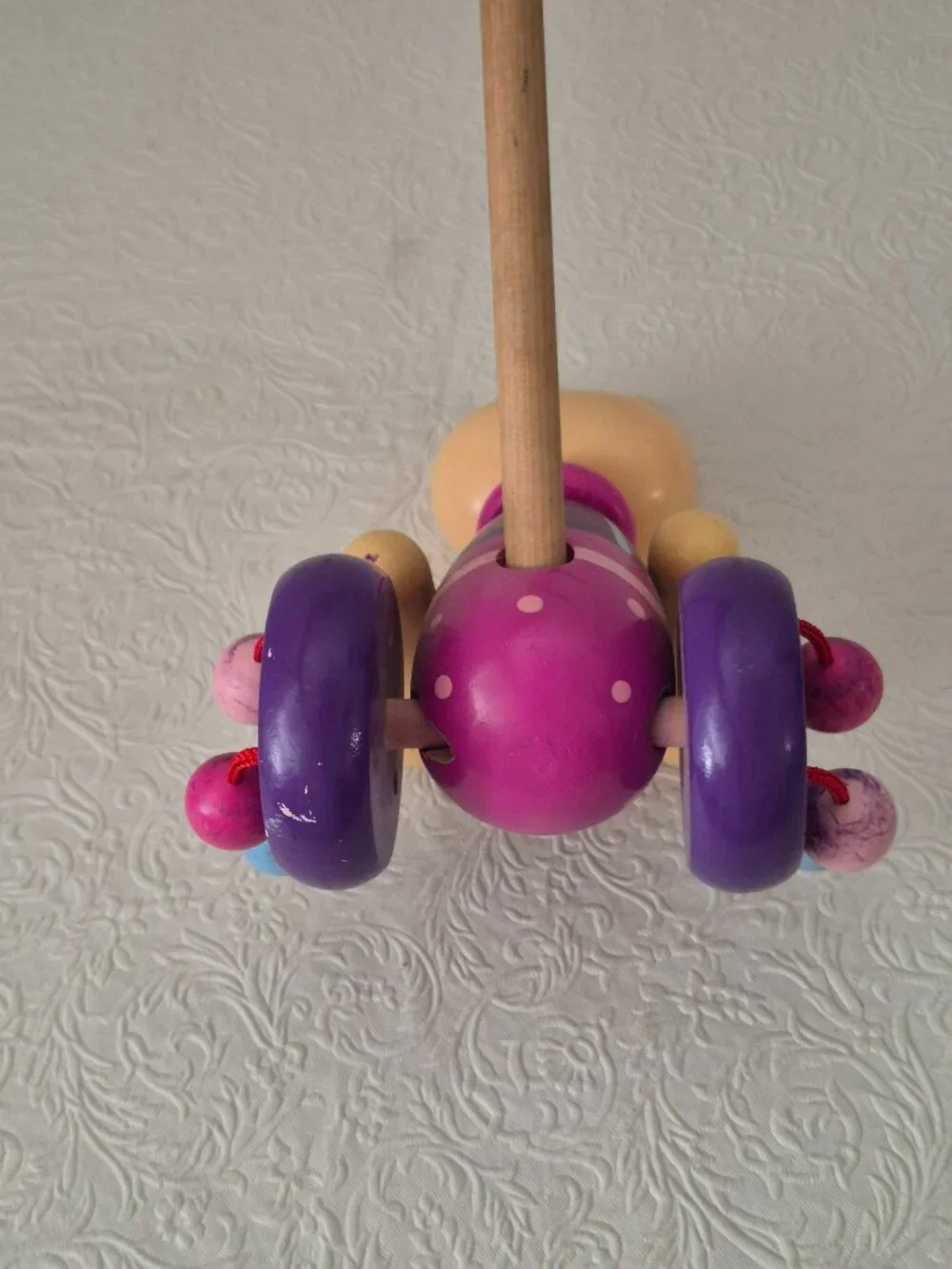 Wooden Rabbit Easter Bunny Kids Toddler Push Pull Clacker Toy Purple Pink